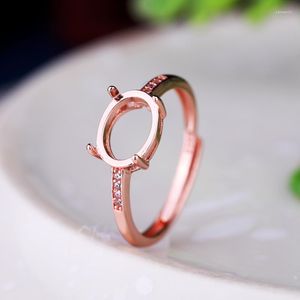 Küme Yüzük 925 STERLING Gümüş Kadın Nişan Düğün Yüzüğü CZ Kübik Zirkonya 5x7mm 7x9mm Oval Cabochon Yarı Montaj