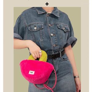 Evening Bags Candy Colors Women Small Tote Plush Shoulder Bag Faux Fur Female Clutch Purse Handbags Winter Fashion Ladies Top-handle