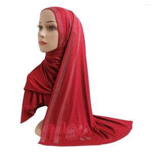 エスニック服H200コットンジャージーイスラム教徒の長いスカーフラインストーンモーダルヘッドスカーフイスラムヒジャーブショールアラビア長方形のヘッドラップレディ