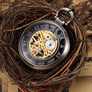 Pocket Watches Antique Vintage Men's Watch Fob escultura Hollow Roman Numeral Male e Chain Relloj Hombre