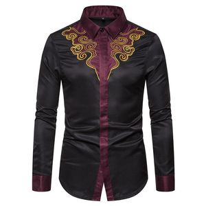 Men's Casual Shirts Fashion Court Embroidery Shirt Men 2023 Dress Slim Fit Long Sleeve High Quality Camisa