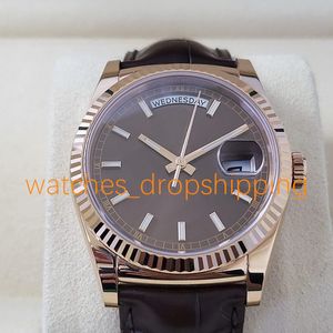 Watchx Watch 36mm Rose Gold Chocolate Dial Daydate Luxury Automatic Mechanical Ref.118135 Genuine Lether Designer Watches Montre de Luxe