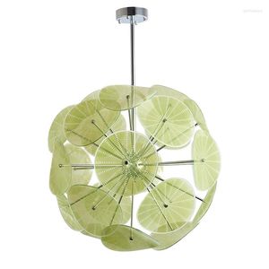 Chandeliers 2023 Design Flower Chandelier Dia100cm Murano Glass Green Plate Ball Hanging Lamp For Living Room