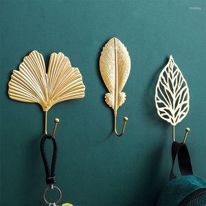 Ganci Iron Art Key Gancio decorativo Ins Foglia d'oro Parete Appendiabiti in stile nordico Cappello Appeso Portaoggetti Portaoggetti Decorazioni per la casa