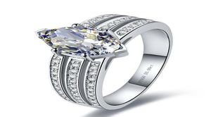 OEM Solid Silver 3CT Marquise Ring Jewelry Wedding Женщины 3line Band Paved White Gold Color Синтетические бриллианты Обручальное кольцо1003588