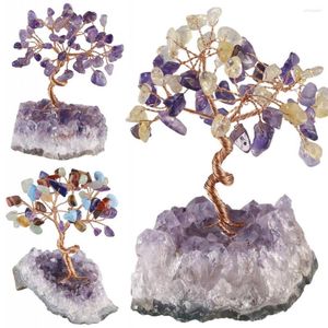 Biżuteria torebki tumbeelluwa Crystal Money Tree naturalny ametyst baza klastra bonsai figurka dla bogactwa i szczęścia wystrój domu 3.5-4,7 ”