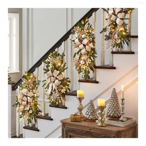 Jewelry Pouches Cordless Prelit Stairway Swag Trim Lights Up Christmas Stair Decoration LED Wreath Garland D88
