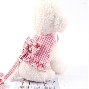Dog Collars Cute Harness Leash Set Backpack Plaid Print Butterfly Breathable Mesh Pet For Bichon Teddy Cats Vest Accessories