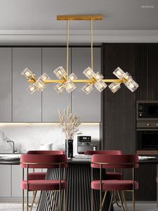 Pendelleuchten Luxus Kupfer Restaurant Kronleuchter Einfache Bar Wohnzimmer Lampe Persönlichkeit LED Rechteckige Beleuchtung