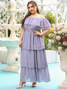 Vestidos de tamanho grande Toleen Mulheres grandes elegantes maxi 2023 Summer Ruffle roxo boho