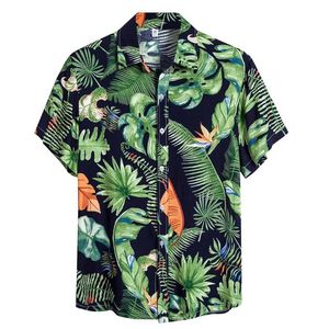 Men's Casual Shirts Men Shirt Summer Style Palm Tree Print Beach Hawaiian Short Sleeve Floral Hawaii 3XL Camisa Masculina