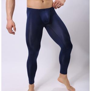 Herren-Nachtwäsche, Pyjama-Hose, Marke, männlich, aus Eisseide, durchscheinend, neunte Schlafhose, Gay-Mesh, durchsichtige Beutel-Leggings/Lounge-Hose