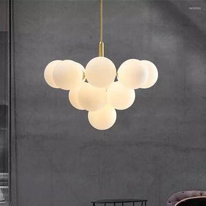 Chandeliers Post-modern White Glass Ball Chandelier Dinning Room Bar Kitchen Bedroom Lustre Suspension Light Fixture Metal Led Pendant Lamps