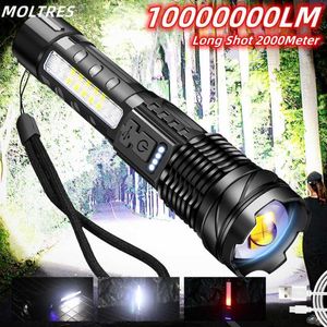 Ficklampor facklor Högeffekt LED-ficklampor 6000000 Taktiska ljus Emergency Spotlight Telescopic Jetbeam 1 km 18650 26650 Inbyggd batterifackla 0109