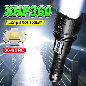 Latarki pochodnie XHP360 LED LED LED LED 50000000 LUMENS ACARGATALNE ŚWIATŁA ZASADNOŚĆ WSPÓLNOŚCI TAKTIALNE 18650 BAZTANIE ŚWIATŁO Flash 0109