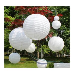 Christmas Decorations 10Pcs 6810121416 Inch Japen Style Round White Paper Lanterns Lampion Ball Diy Pattern For Wedding Festival Par Dh4Hq