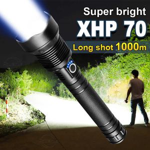 Flashlights facklor Hög Power Flashlight 100000 Lumen XHP70 Flash Light Recheble 18650 Trochlight LED Flashlight Ultra Bright Torch Tactical 0109