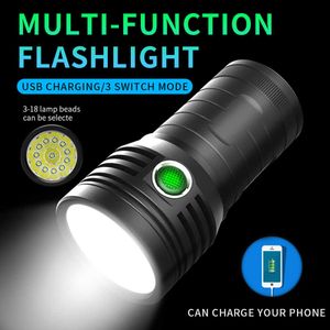 Ficklampor facklor Super Bright ficklampa Ultra Powerful LED Searchlight Flash Light Power Bank inbyggd 18650 Uppladdningsbar lampa 0109