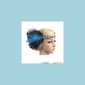 Huvudband 1920 -talets huvudstycke Feather Flapper Headband Great Gatsby Headdress Vintage Party Costume Hair C3 Drop Delivery Jewely Hair Jew Dhzda