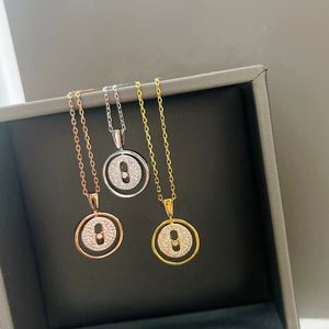 Brand Luxury Lucky Move Slide Stone Pendants For Women 925 Sterling Silver Moving Diamond Jewelry Funny Beach Necklace Round Coin choker