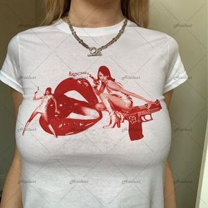 女性S TシャツサマーグランジスリムY2Kトップヴィンテージグラフィックベイビーティーエモかわいいポートレートグラフィッククロップトップトップカワイイハルク230107