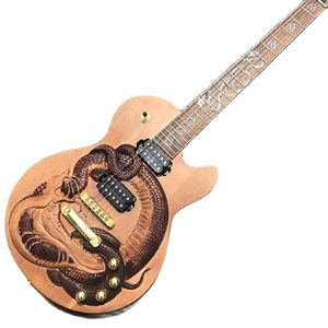 LVYBEST Electric Guitar Rosewood Fingerboard Snake Inlaid Relief Solid Mahogany Body
