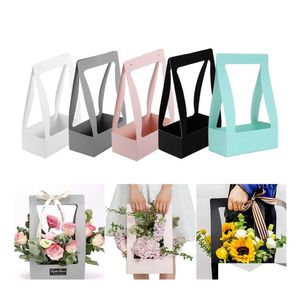 Gift Wrap Portable Foldbar Flower Box Waterproof Paper Packing Bag Florist Fresh Carrier Handmade Bouquet Basket Wedding Y0712 Drop Dhnch