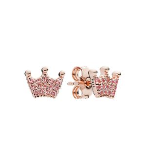 Rose Gold Pink Crown Stud Earrings for Pandora Authentic Sterling Silver Wedding Party Jewelry For Women Girls Girlfriend Gift designer Earring with Original Box