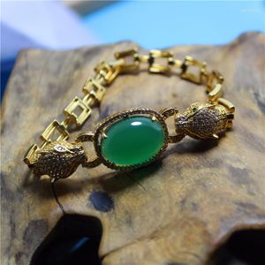 Bracelets de link Liemjee Wholesale clássico Green Green Agate Leopard Luxo Bracelet Jóias de moda para mulheres Namour Charm Gift All Sensons