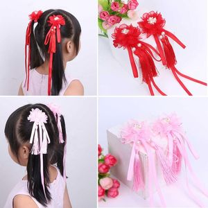 Haaraccessoires Hanfu Ancient Style Children's Long Fringed Streamer Flower Single Hairpin Pair clip hoofdtooi Baby Side