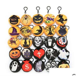 Key Rings Halloween Plush Toys Keychains Gifts Round Soft Stuffed Pumpkin Moon Heart Eye Ghost Skl Pendant For Party Decorations Pro Dhyoi