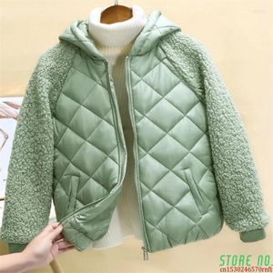 Women's Down Lambswool Women's Jacket Short Coat Winter Hood Loose Lamb-like Wool Female Cotton Outwear Lightweight Cotton-padded