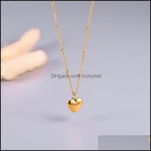 Pendant Necklaces 316L Stainless Steel Small Solid Heart Necklace Beaded Chain Sweet Love For Valentines Day Jewelry Drop Delivery Pe Otquh