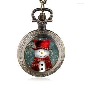 Pocket Watches Antique Bronze Glass Dome Watch Christmas Frosty The Snowman Men Women Retro Classic Clock Chain Pendants Children's Gift