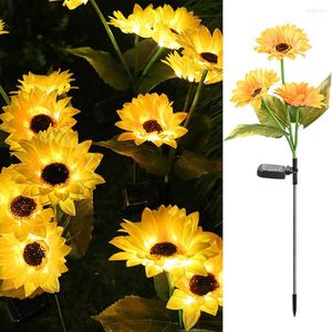 Solar 3 Heads Sunflower Lights LED Waterproof Landscape Smart Light Control Outdoor Lamp For Yard Lawn Garden Decor