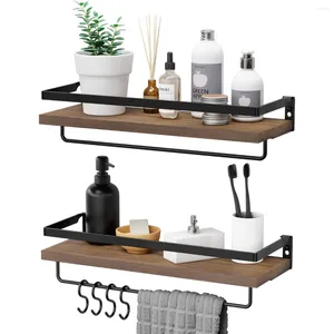 Hooks Wooden Wall Shelves Mounted Storage Organizer Rack For Bedroom Living Room Kitchen Office