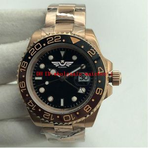 14 Style klasyczny męski zegarek GMT II 126715 40 mm czarna tarcza ceramiczna ramka Automatyczny ruch mechaniczny Montre de luksuse Rose Gold