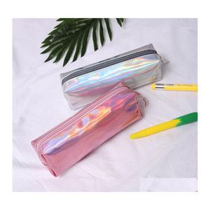 Pencil Bags Pu Leather Holographic Hologram Metallic Color Laser Bag Case Purse Woman Cosmetics Makeup Handag Portable Large Capacit Dhndj