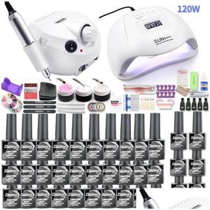 Zestawy do paznokci USA 30PCS Zestaw lakierów żelowych 35000 rpm Zestaw wiertarki z 120 W Lampa LED Lampa Manicure Narzędzia Drop dostarczenie Zdrowie Piękno Dhsdw