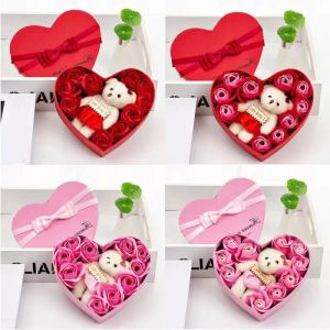 Valentines Day 10 Flowers Soap Flower Gift Rose Box Bears Bouquet Wedding Decoration Gifts Festival Heart-shaped Boxes