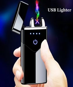 Nieuwe dual boog USB lichtere oplaadbare elektronische lichtere LED -ledscherm sigaar plasma power display puls donder lichter geschenk8231353