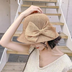 Wide Brim Hats Summer Bow Sun Hat Ladies Elegant Female Sunscreen Vintage Straw Beach