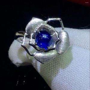 Rings de cluster jóias finas Real 18k Gold branco natural 0,85ct Blue Sapphire Gemstone Diamonds Stone feminino Anel para mulheres