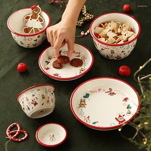 Plates Christmas Plate Nordic Ceramic Tableware Household Cartoon Soup Bowl Dinner Container Dishes For Serving Kitchen Utensils