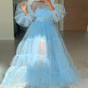 Abiti casual Fashion See Thru Ruffled Tulle Robes Women Sheer Long Summer Dress For Pography Blue Maternity Po ShootsCasual