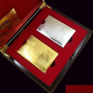 Andra festliga festförsörjningar Luxury Gold Foil Dollar Poker Card Set Collection Euro Spelkort Vattentäta pund Pokers med Red DHGTA