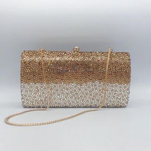 Evening Bags Luxury Gold/White/Gold Rhinestone Full Diamond Clutch Purse Designer Ladies Party Wedding Clutches Female HandbagsEvening