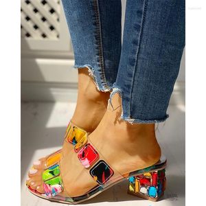Sandals Fashion Women Shoes Beach Daily Colorblock Chunky Heeled Colorful Geo Applique