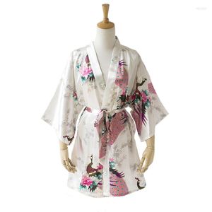 Women's Sleepwear Summer White Lady Faux Silk Kimono Bath Gown Sexy Mini Bridesmaid Wedding Robe Lounge Home Dress Size S M L XL XXL XXXL