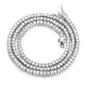 Drop Shipping Iced Out 2.5mm White Gold Plated Zircon Diamond Clustered Tennis Chain Necklace/ for